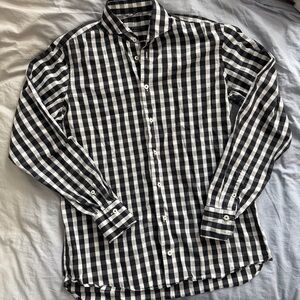 van Laack Royal Men's Gingham Check Shirt - Black/White - 100% Cotton - M